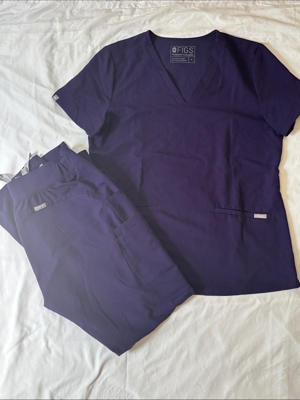 Figs Women’s Deep Purple Jame Casma V-Neck Scrub Top and Kade Pants Set - Picture 1 of 6